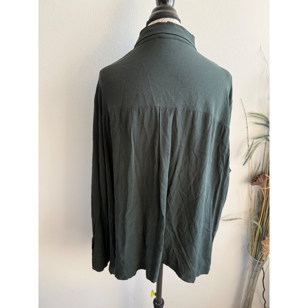 Eileen Fisher Womens 2X Forest Green 100% Silk Button Down Long Sleeve Shirt - Picture 2 of 8